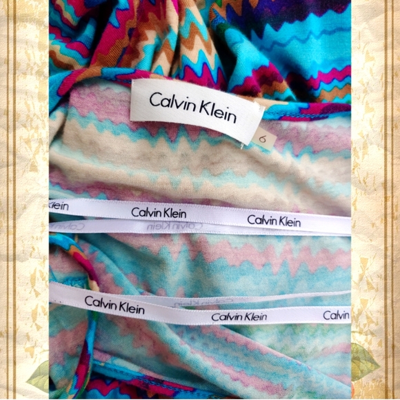 Calvin Klein Aqua Multi Abstract Zigzag Maxi Dress Sleeveless 6 - Picture 4 of 5